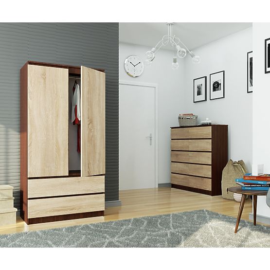 DULAP CU 2 UȘI ȘI 2 SERTARE 90 cm PK WENGE / SONOMA