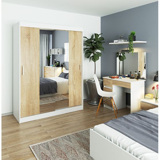 DULAP CU UȘI GLISANTE 150 cm CLP ALB / SONOMA