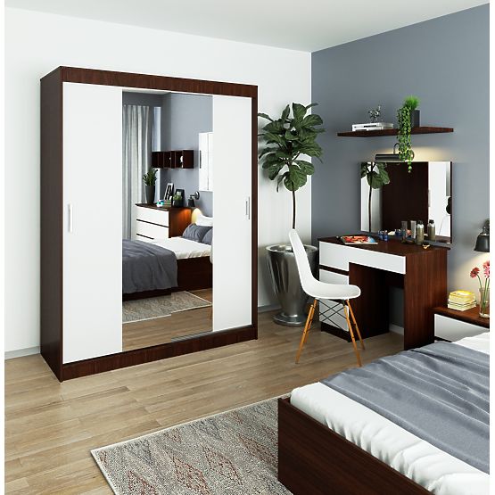 DULAP CU UȘI GLISANTE 150cm CLP WENGE / ALB