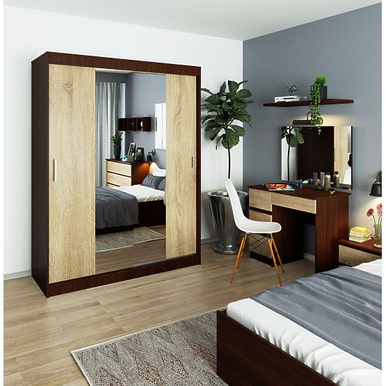 DULAP CU UȘI GLISANTE 150cm CLP WENGE / SONOMA