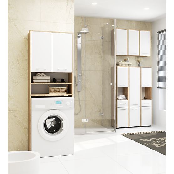 DULAP DE BAIE FIN COLOANĂ 30 2U 1S 85cm PK STEJAR SONOMA / ALB