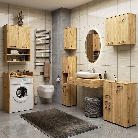 DULAP DE BAIE FIN CU STÂLP 30 2U 1S 85cm PK STEJAR ARTISAN