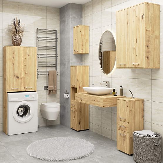 DULAP DE BAIE FIN CU STÂLP 30 2U 1S 85cm PK STEJAR ARTISAN