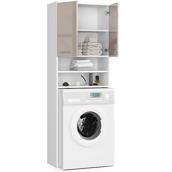 Dulap de baie FIN deasupra mașinii de spălat - alb-cappuccino lucios - 2 uși
