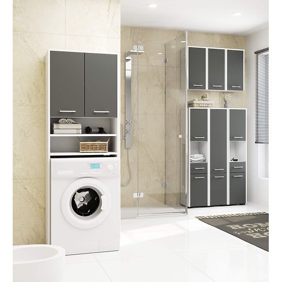 Dulap de baie FIN deasupra mașinii de spălat - alb-grafit gri - 2 uși