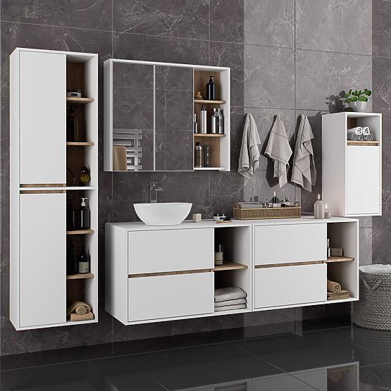 DULAP DE BAIE SUB CHIUVETĂ CU ORIFICII VAMI W90 UM 2SZ 2P ALB / STEJAR SONOMA