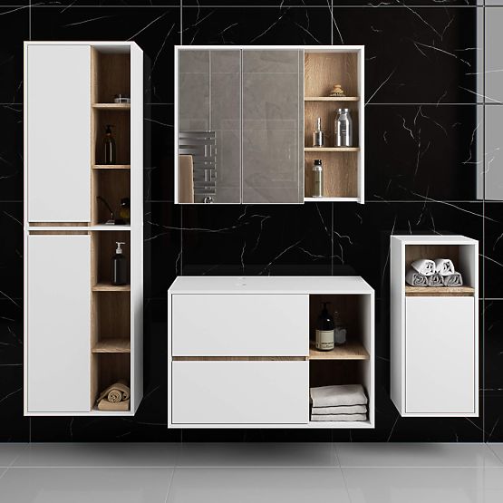 DULAP DE BAIE SUB CHIUVETĂ CU ORIFICII VAMI W90 UM 2SZ 2P ALB / STEJAR SONOMA