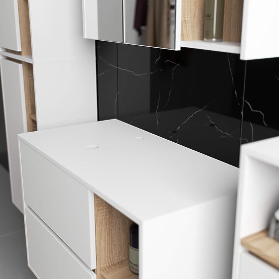 DULAP DE BAIE SUB CHIUVETĂ CU ORIFICII VAMI W90 UM 2SZ 2P ALB / STEJAR SONOMA