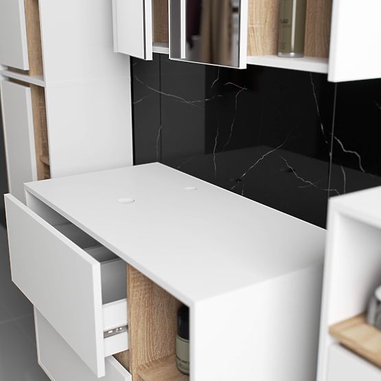 DULAP DE BAIE SUB CHIUVETĂ CU ORIFICII VAMI W90 UM 2SZ 2P ALB / STEJAR SONOMA