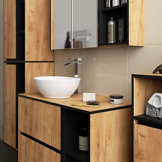 DULAP DE BAIE SUB LAVOAR CU GĂURI VAMI W90 UM 2SZ 2P STEJAR CRAFT / NEGRU