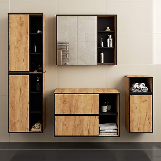 DULAP DE BAIE SUB LAVOAR CU GĂURI VAMI W90 UM 2SZ 2P STEJAR CRAFT / NEGRU