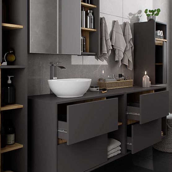 DULAP DE BAIE SUB LAVOAR CU ORIFICII VAMI W90 UM 2SZ 2P GRAFIT GRI / DUB ARTISAN
