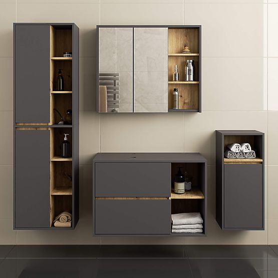 DULAP DE BAIE SUB LAVOAR CU ORIFICII VAMI W90 UM 2SZ 2P GRAFIT GRI / DUB ARTISAN