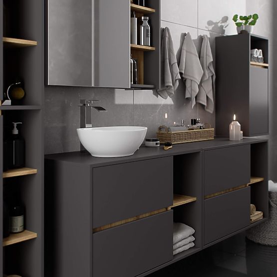 DULAP DE BAIE SUB LAVOAR CU ORIFICII VAMI W90 UM 2SZ 2P GRAFIT GRI / DUB ARTISAN