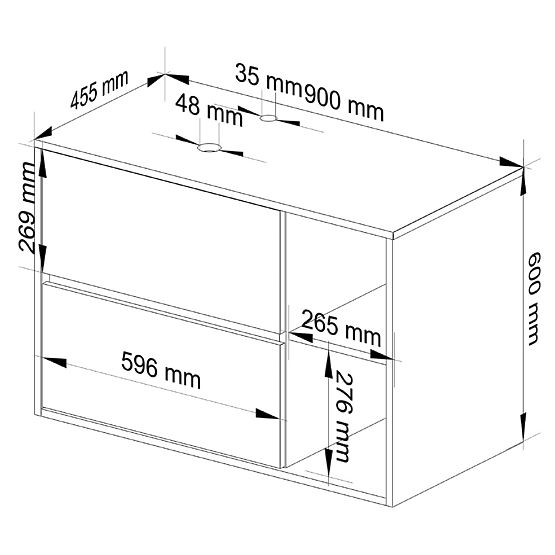 DULAP DE BAIE SUB LAVOAR CU ORIFICII VAMI W90 UM 2SZ 2P GRAFIT GRI / DUB ARTISAN