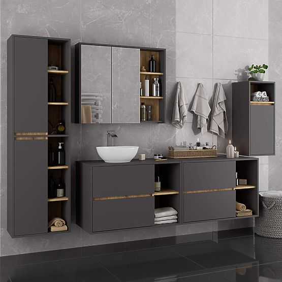 DULAP DE BAIE SUB LAVOAR CU ORIFICII VAMI W90 UM 2SZ 2P GRAFIT GRI / DUB ARTISAN