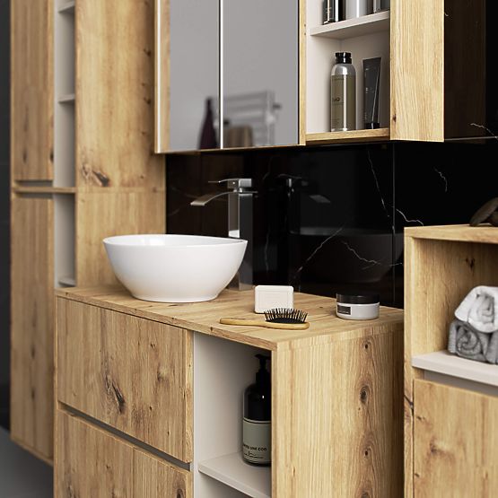 DULAP DE BAIE SUB LAVOAR CU ORIFICII VAMI W90 UM 2SZ 2P STEJAR ARTISAN / CAȘMIR