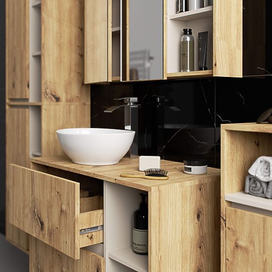 DULAP DE BAIE SUB LAVOAR CU ORIFICII VAMI W90 UM 2SZ 2P STEJAR ARTISAN / CAȘMIR