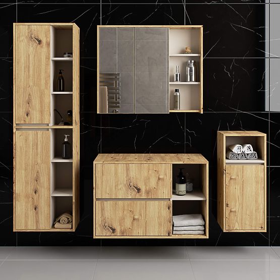 DULAP DE BAIE SUB LAVOAR CU ORIFICII VAMI W90 UM 2SZ 2P STEJAR ARTISAN / CAȘMIR