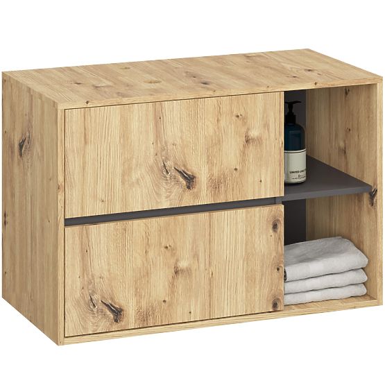 DULAP DE BAIE SUB LAVOAR CU ORIFICII VAMI W90 UM 2SZ 2P STEJAR ARTISAN / GRI GRAFIT