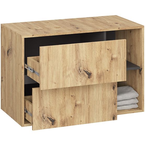 DULAP DE BAIE SUB LAVOAR CU ORIFICII VAMI W90 UM 2SZ 2P STEJAR ARTISAN / GRI GRAFIT