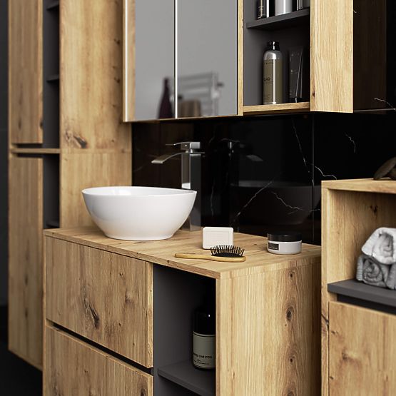 DULAP DE BAIE SUB LAVOAR CU ORIFICII VAMI W90 UM 2SZ 2P STEJAR ARTISAN / GRI GRAFIT