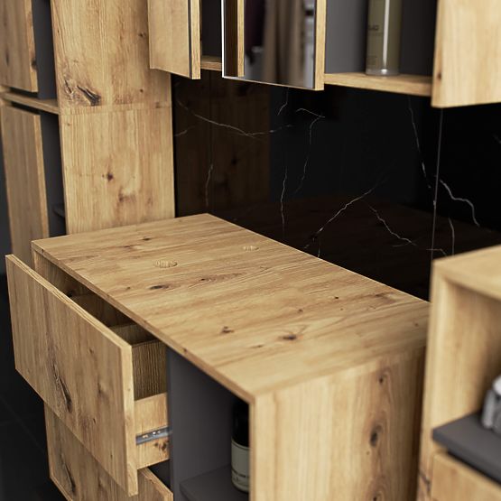 DULAP DE BAIE SUB LAVOAR CU ORIFICII VAMI W90 UM 2SZ 2P STEJAR ARTISAN / GRI GRAFIT