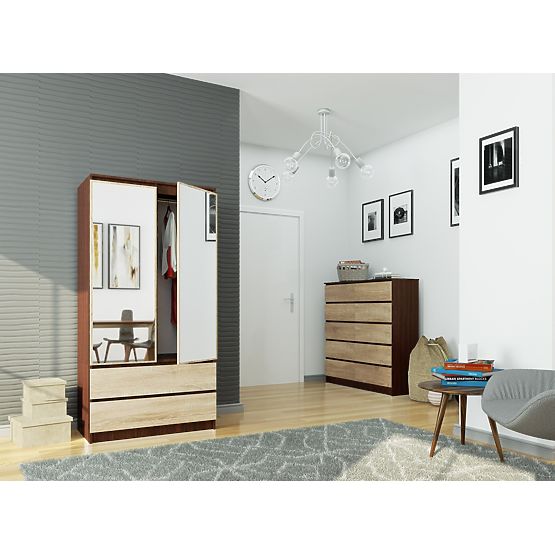 DULAP S 90 cm 2 UȘI 2 SERTARE 2 OGLINZI PK WENGE / SONOMA