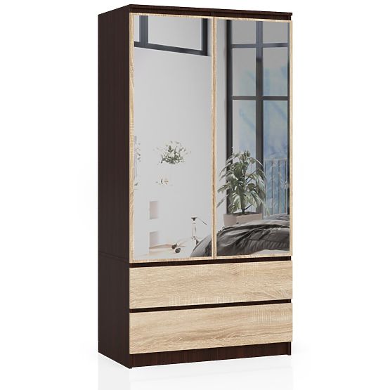 DULAP S 90 cm 2 UȘI 2 SERTARE 2 OGLINZI PK WENGE / SONOMA