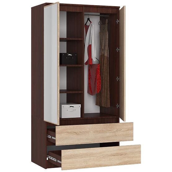 DULAP S 90 cm 2 UȘI 2 SERTARE 2 OGLINZI PK WENGE / SONOMA