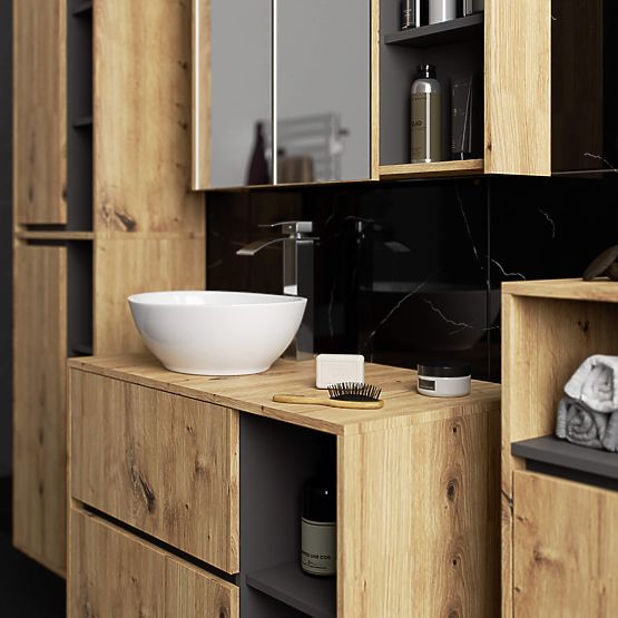 DULAP SUSPENDAT DE BAIE VAMI W50 2D 6P STEJAR ARTISAN / GRAFIT GRI