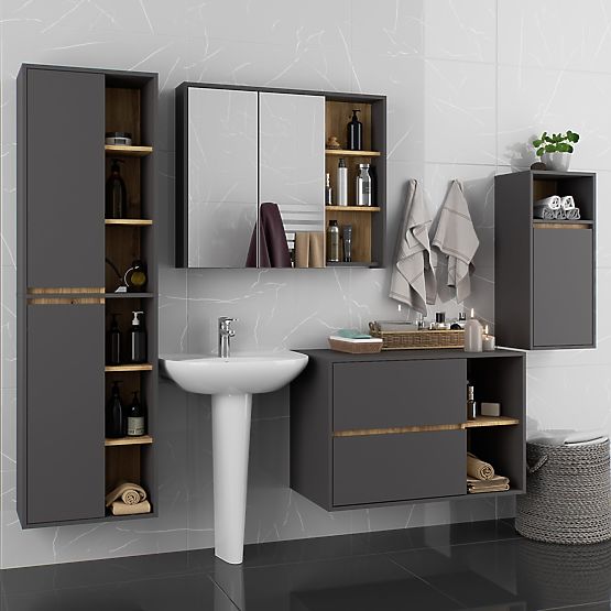 DULAP SUSPENDAT PENTRU BAIE VAMI W35 1D 1W GRAFIT GRI / STEJAR ARTISAN
