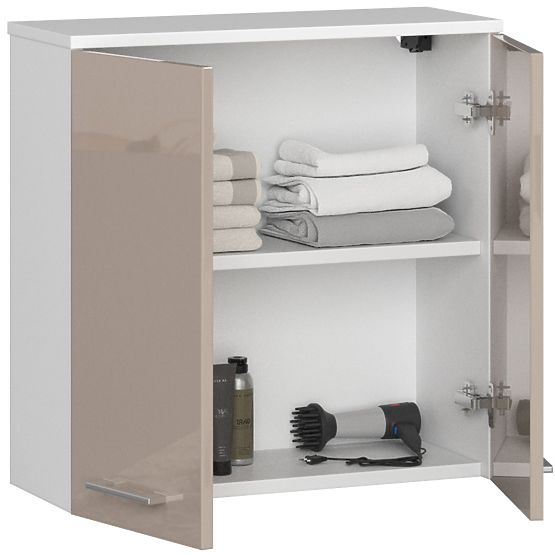Dulap suspendat W 60 cm FIN 2D - alb-cappuccino lucios