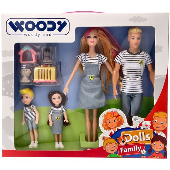 Familia modernă Woodyland cu păpuși și animale