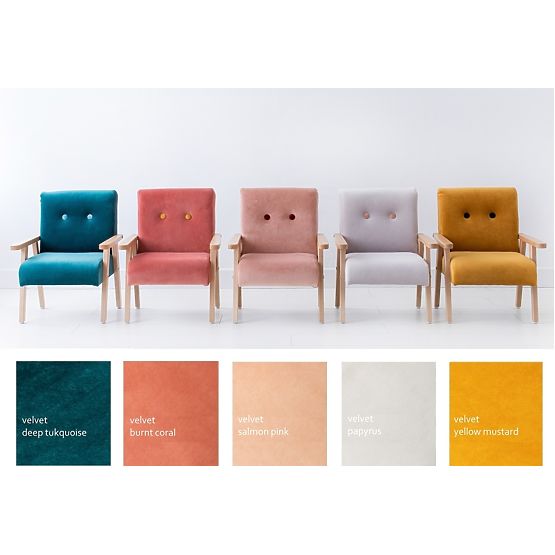 Fotoliu retro copii Velvet - mustar