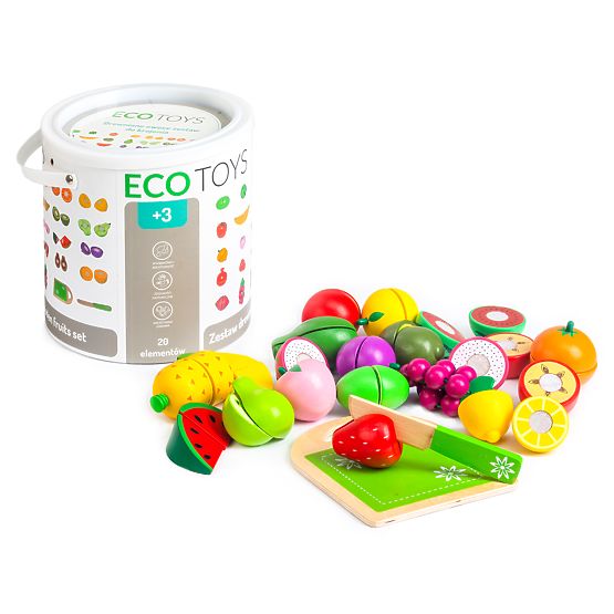 Fructe din lemn pentru tăiere 20 de piese ECOTOYS
