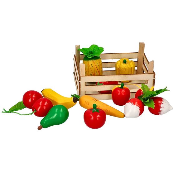 Fructe și legume din lemn în lădiță