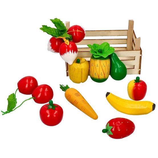 Fructe și legume din lemn în lădiță