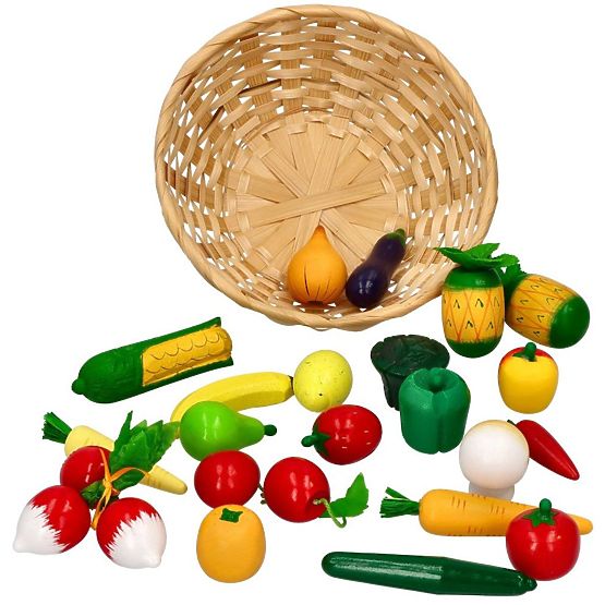 Fructe și legume din lemn în coș 21 buc