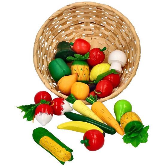 Fructe și legume din lemn în coș 21 buc