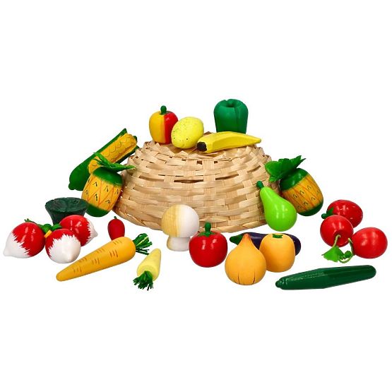 Fructe și legume din lemn în coș 21 buc