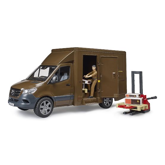 Furgoneta Bruder UPS MB Sprinter cu figură și accesorii