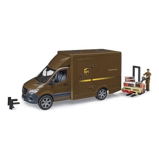 Furgoneta Bruder UPS MB Sprinter cu figură și accesorii