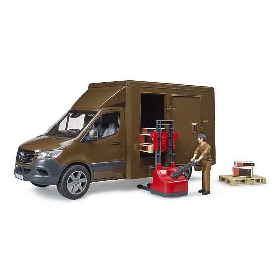 Furgoneta Bruder UPS MB Sprinter cu figură și accesorii