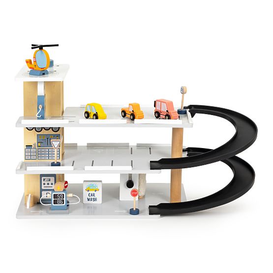 Garaj mare din lemn cu lift + mașinuțe, elicopter, spălătorie auto ECOTOYS