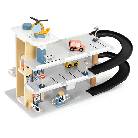 Garaj mare din lemn cu lift + mașinuțe, elicopter, spălătorie auto ECOTOYS