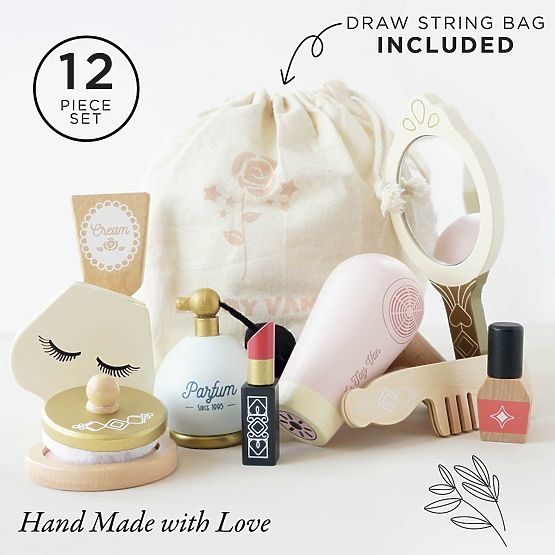 Geantă cosmetică cu accesorii din lemn
