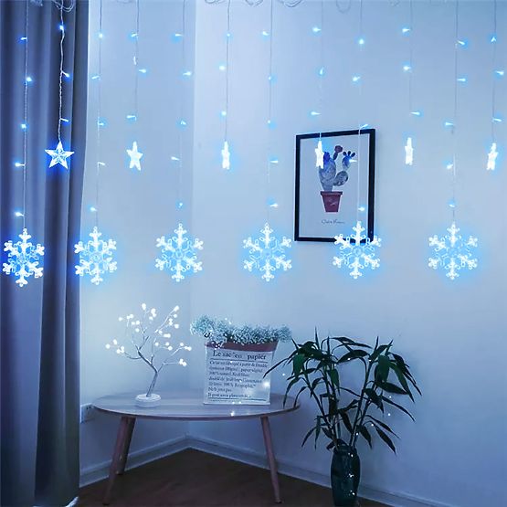 Ghirlande luminoase fulgi de zăpadă și steluțe iluminat de Crăciun 138LED