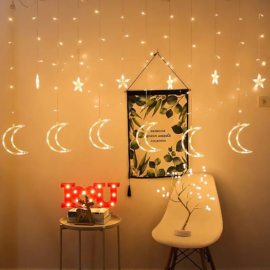 Ghirlande luminoase lună și stele iluminat de Crăciun 96LED