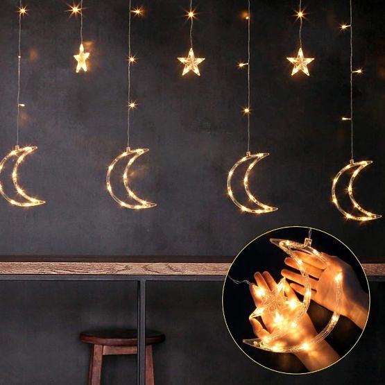 Ghirlande luminoase lună și stele iluminat de Crăciun 96LED